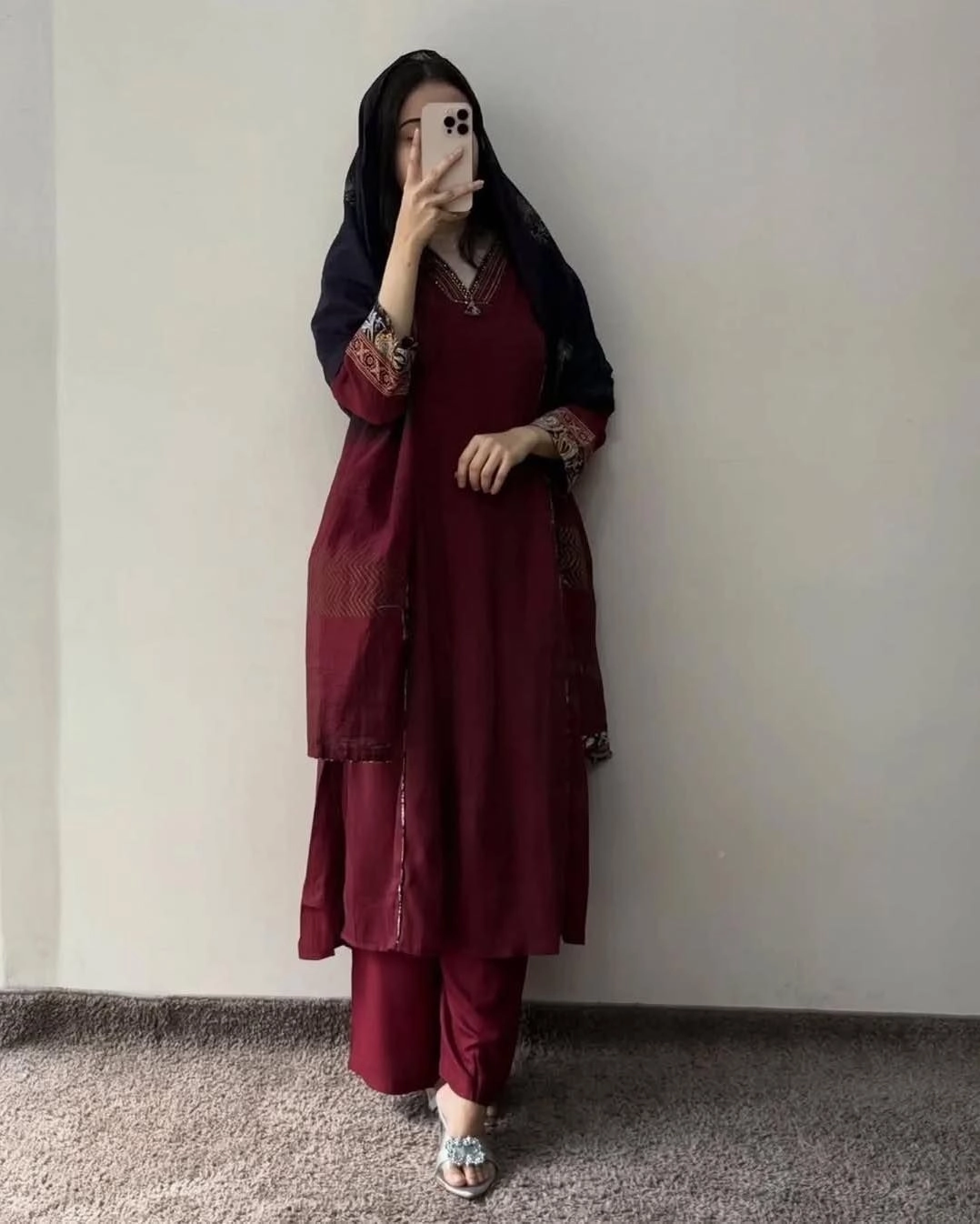 Red suits Black dupatta