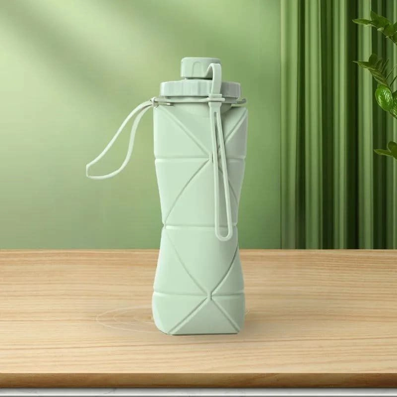 Silicone Folding Water Bottle 600ML for Travel, Gym, Office, School – Food Grade, Leakproof, Lightweight & Reusable | Portable Collapsible Bottle for Men & Women (Green)