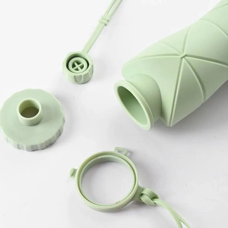 Silicone Folding Water Bottle 600ML for Travel, Gym, Office, School – Food Grade, Leakproof, Lightweight & Reusable | Portable Collapsible Bottle for Men & Women (Green) 4