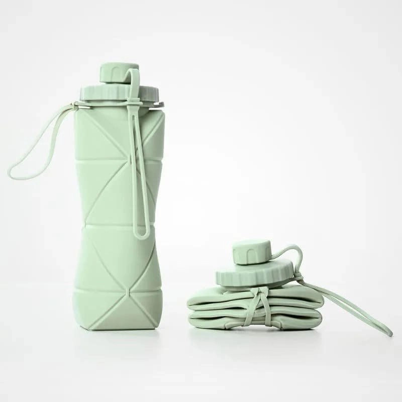 Silicone Folding Water Bottle 600ML for Travel, Gym, Office, School – Food Grade, Leakproof, Lightweight & Reusable | Portable Collapsible Bottle for Men & Women (Green) 6