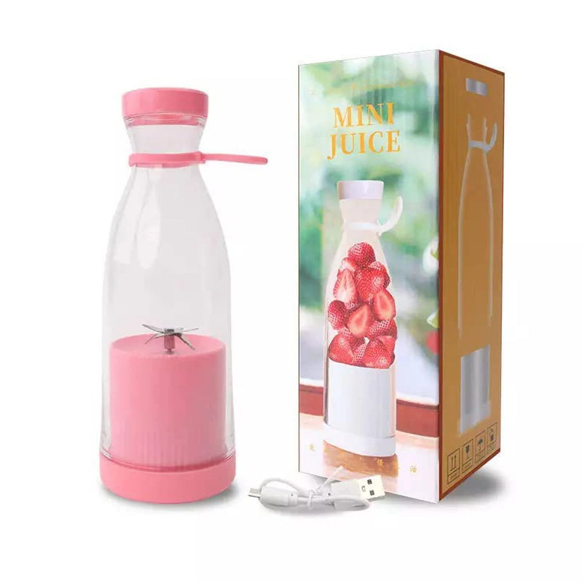 Ostin Portable USB Fruit Blender – Fresh Juice Maker, Rechargeable Personal Blender (Pink)