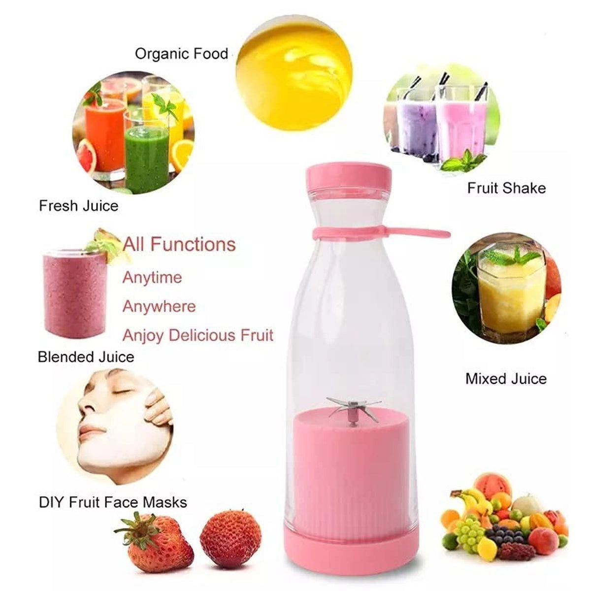 Ostin Portable USB Fruit Blender – Fresh Juice Maker, Rechargeable Personal Blender (Pink) 5