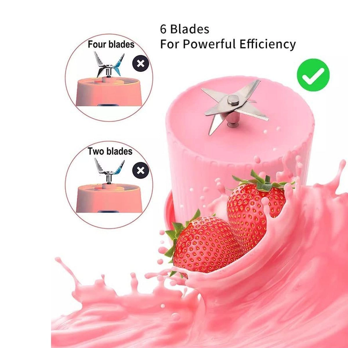 Ostin Portable USB Fruit Blender – Fresh Juice Maker, Rechargeable Personal Blender (Pink) 6