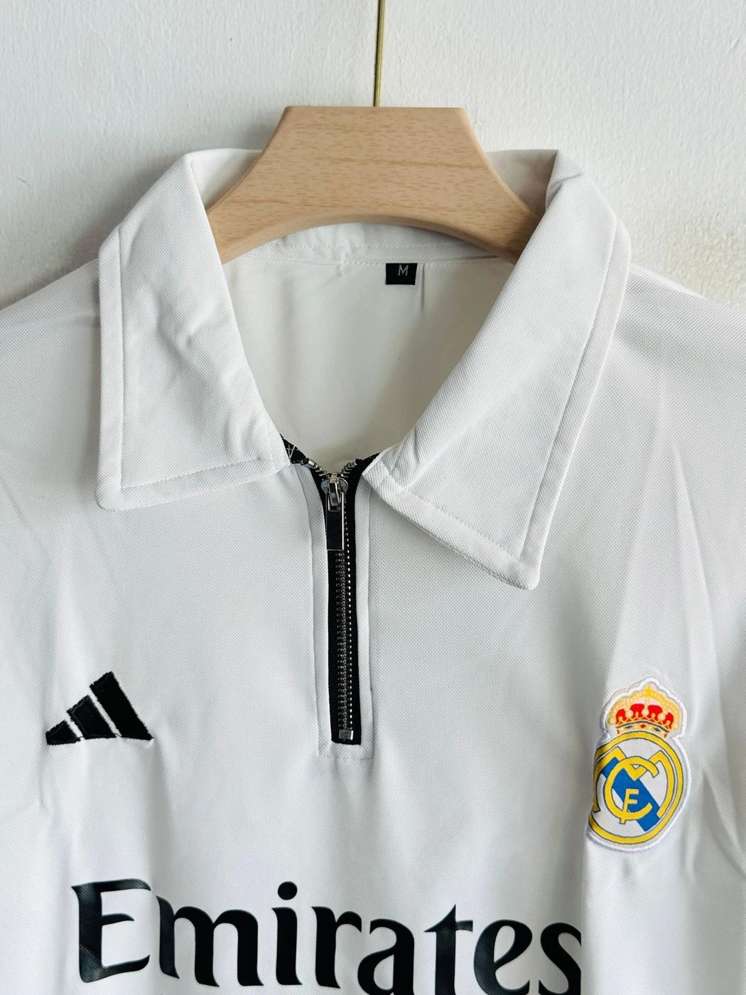 Real Madrid White Polo T-Shirt – Half Sleeve Embroidered Zip Collar (Premium Mars Fabric)