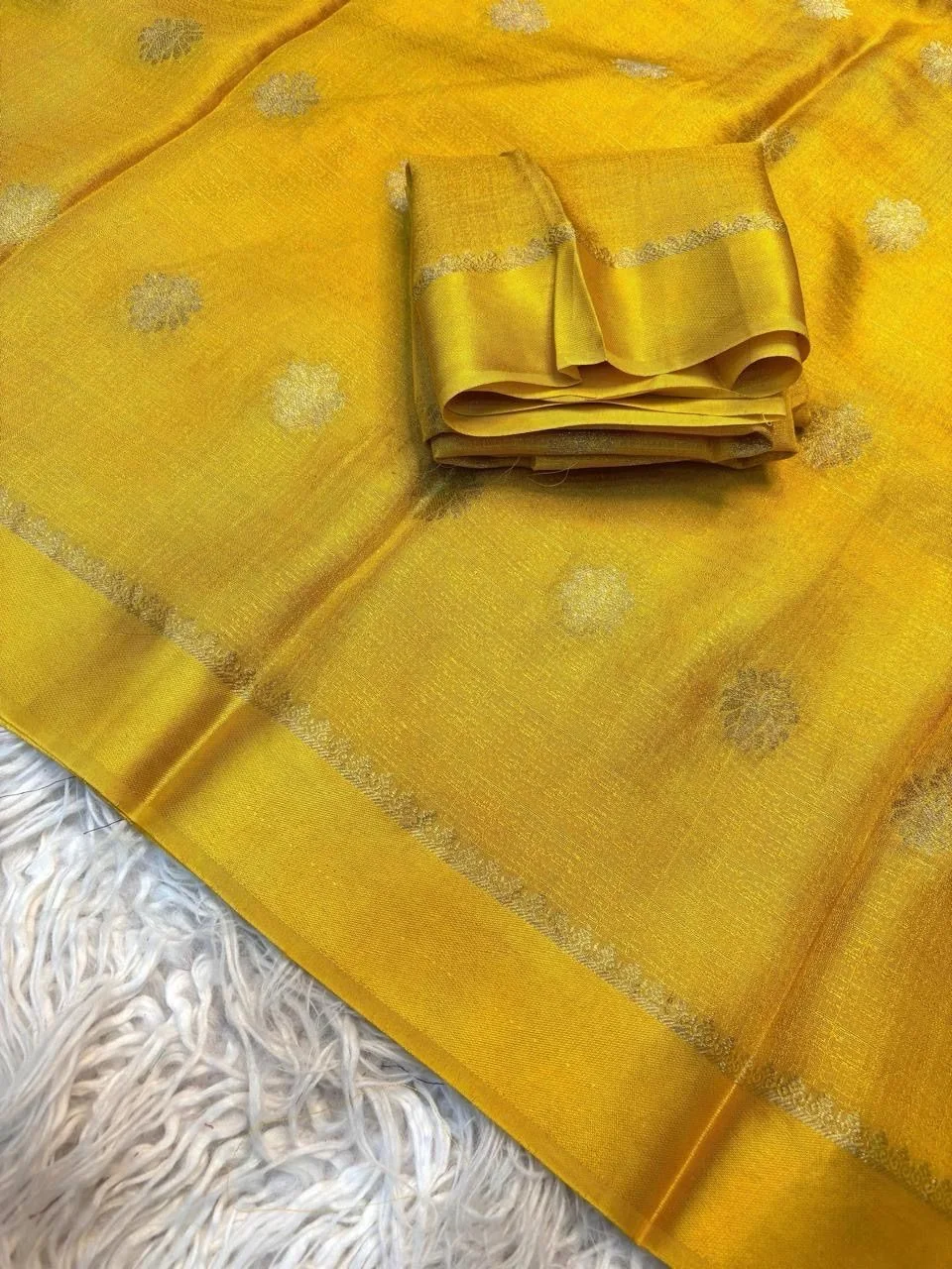 Pure soft Viscose Khadi silk fabric with satin border both side jacquard flower design all over with running blouse