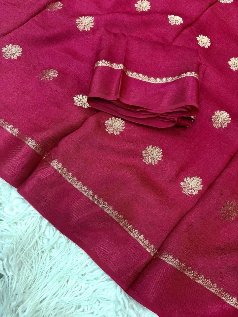 Pure soft Viscose Khadi silk fabric with satin border both side jacquard flower design all over with running blouse 2