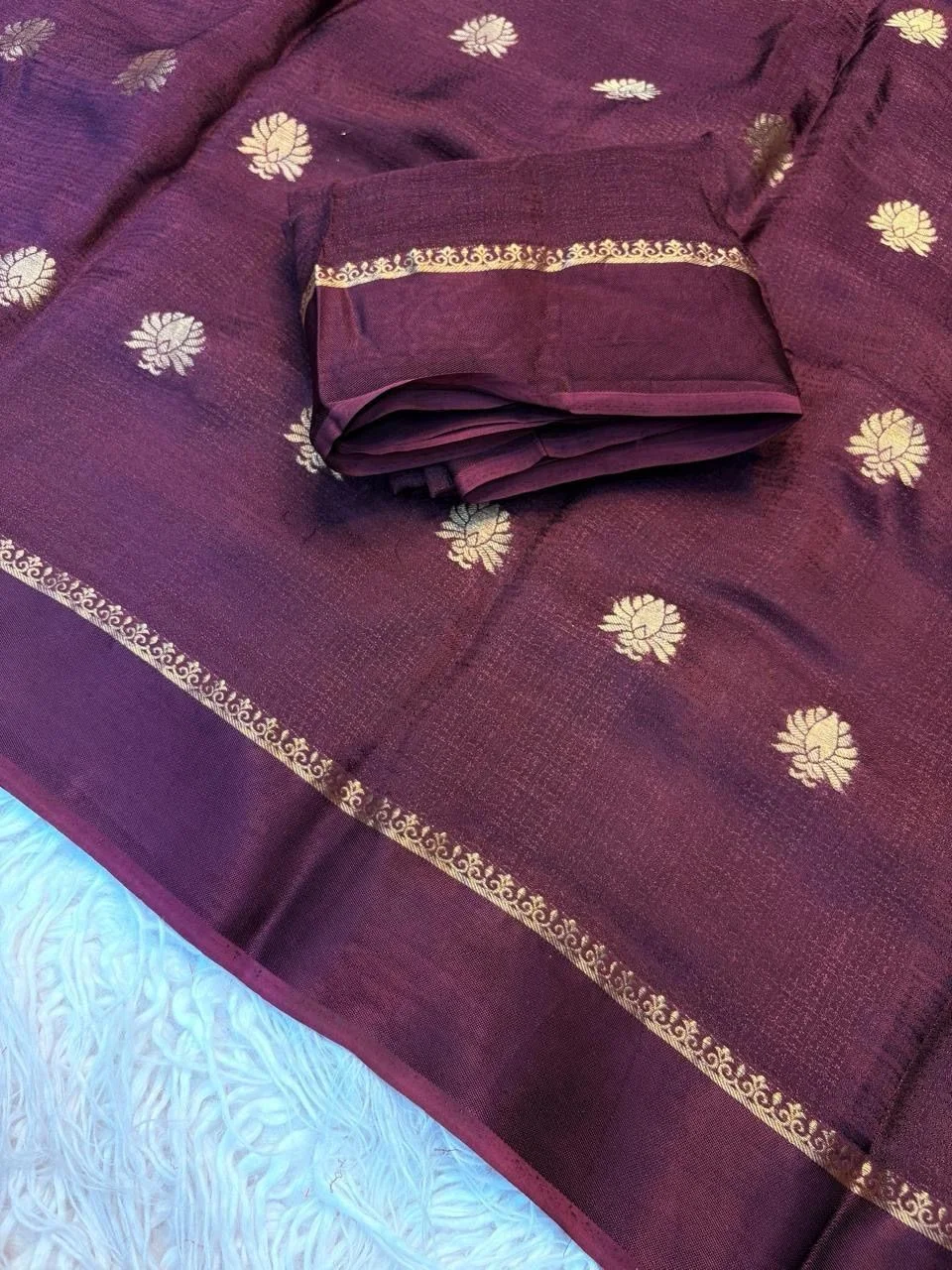 Pure soft Viscose Khadi silk fabric with satin border both side jacquard flower design all over with running blouse 3