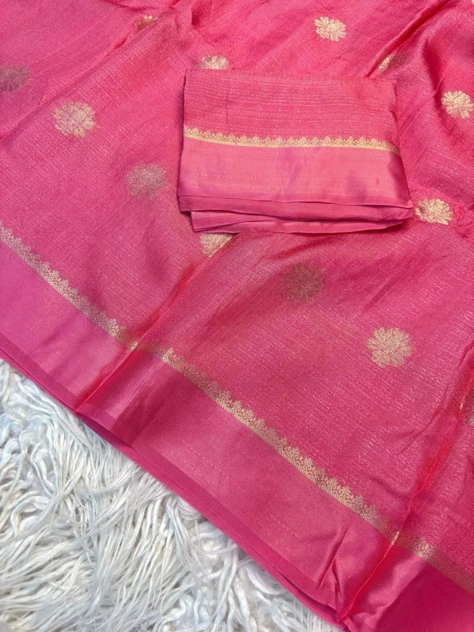 Pure soft Viscose Khadi silk fabric with satin border both side jacquard flower design all over with running blouse 5