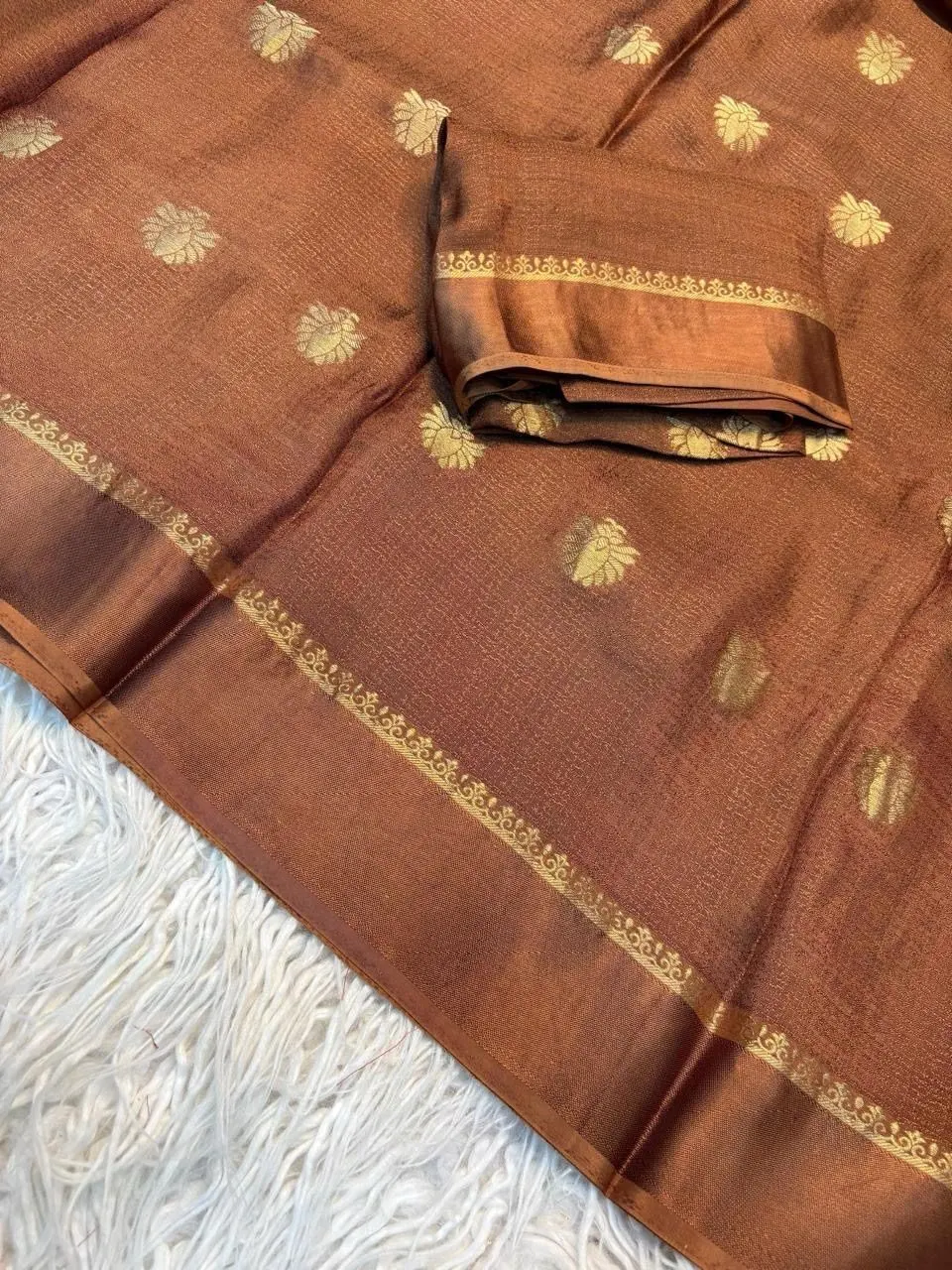 Pure soft Viscose Khadi silk fabric with satin border both side jacquard flower design all over with running blouse 7