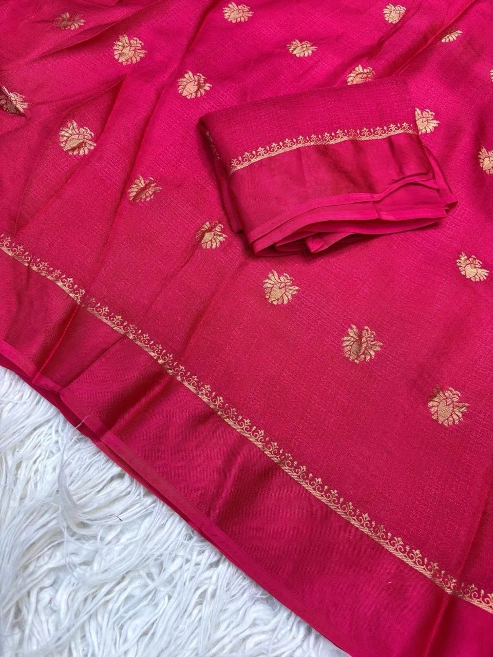 Pure soft Viscose Khadi silk fabric with satin border both side jacquard flower design all over with running blouse 8