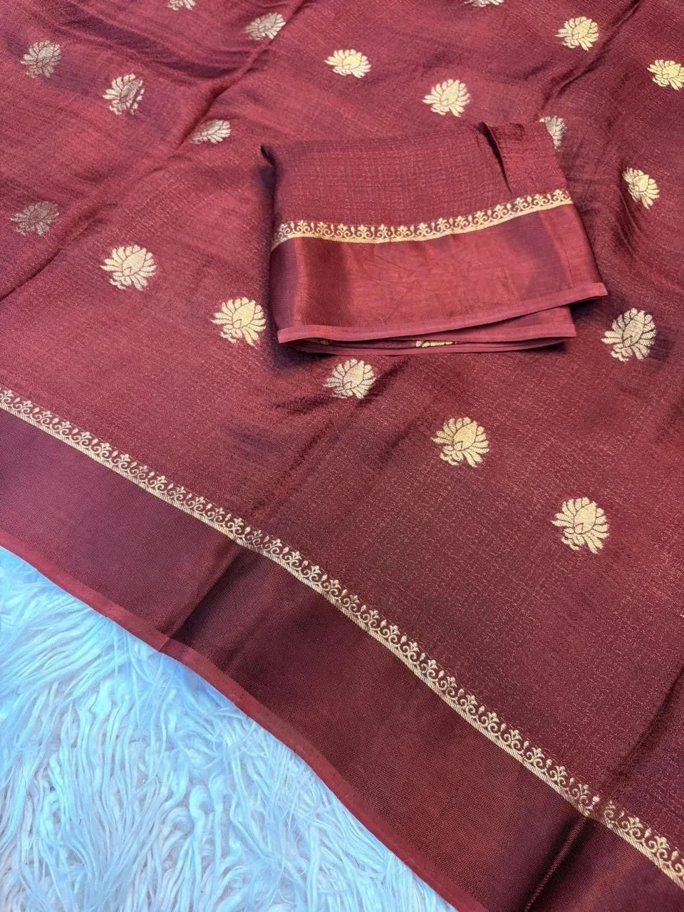 Pure soft Viscose Khadi silk fabric with satin border both side jacquard flower design all over with running blouse 9