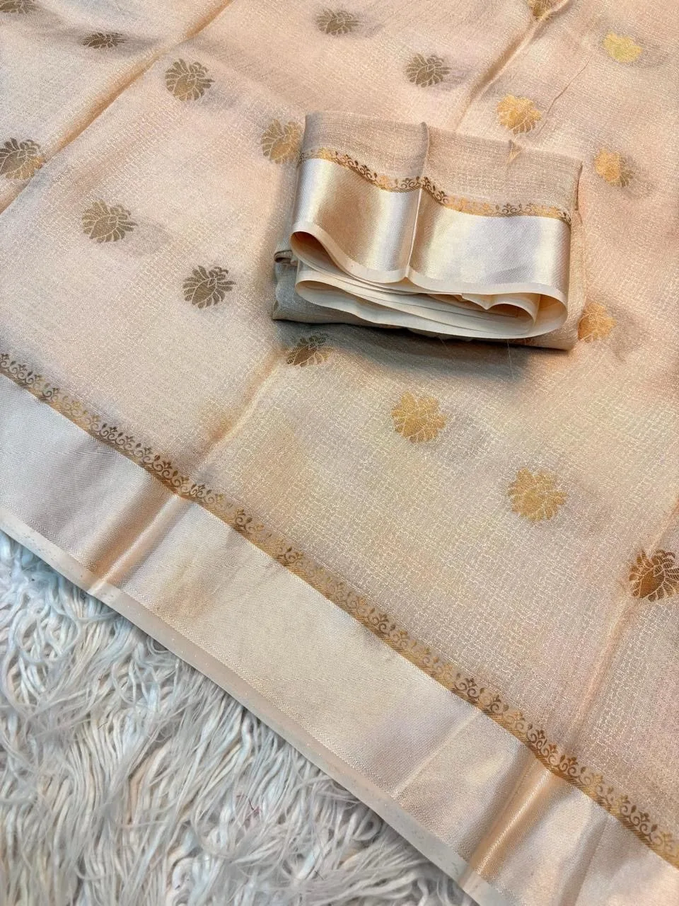 Pure soft Viscose Khadi silk fabric with satin border both side jacquard flower design all over with running blouse 10