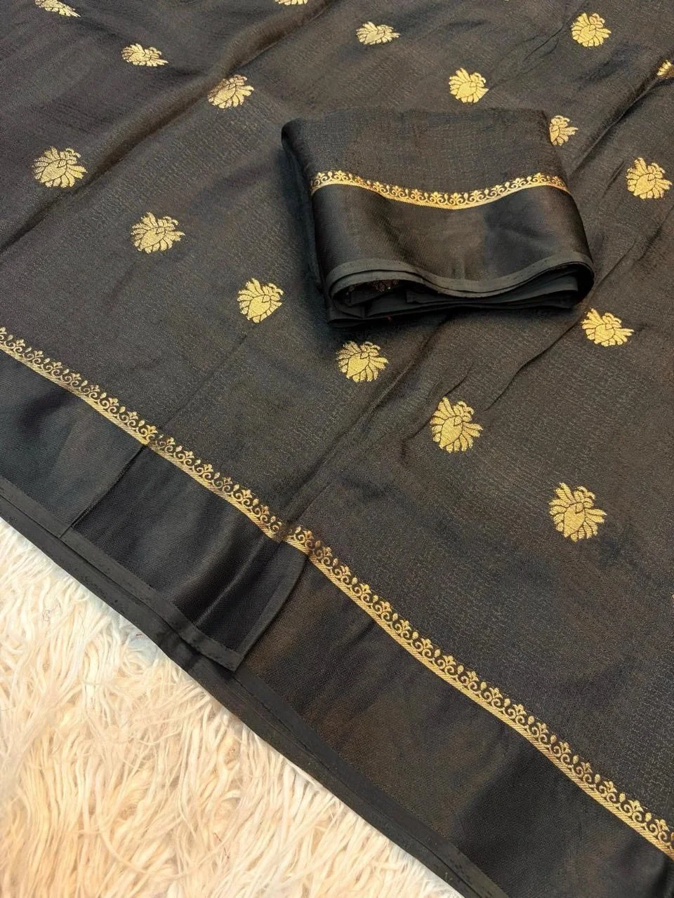 Pure soft Viscose Khadi silk fabric with satin border both side jacquard flower design all over with running blouse 11
