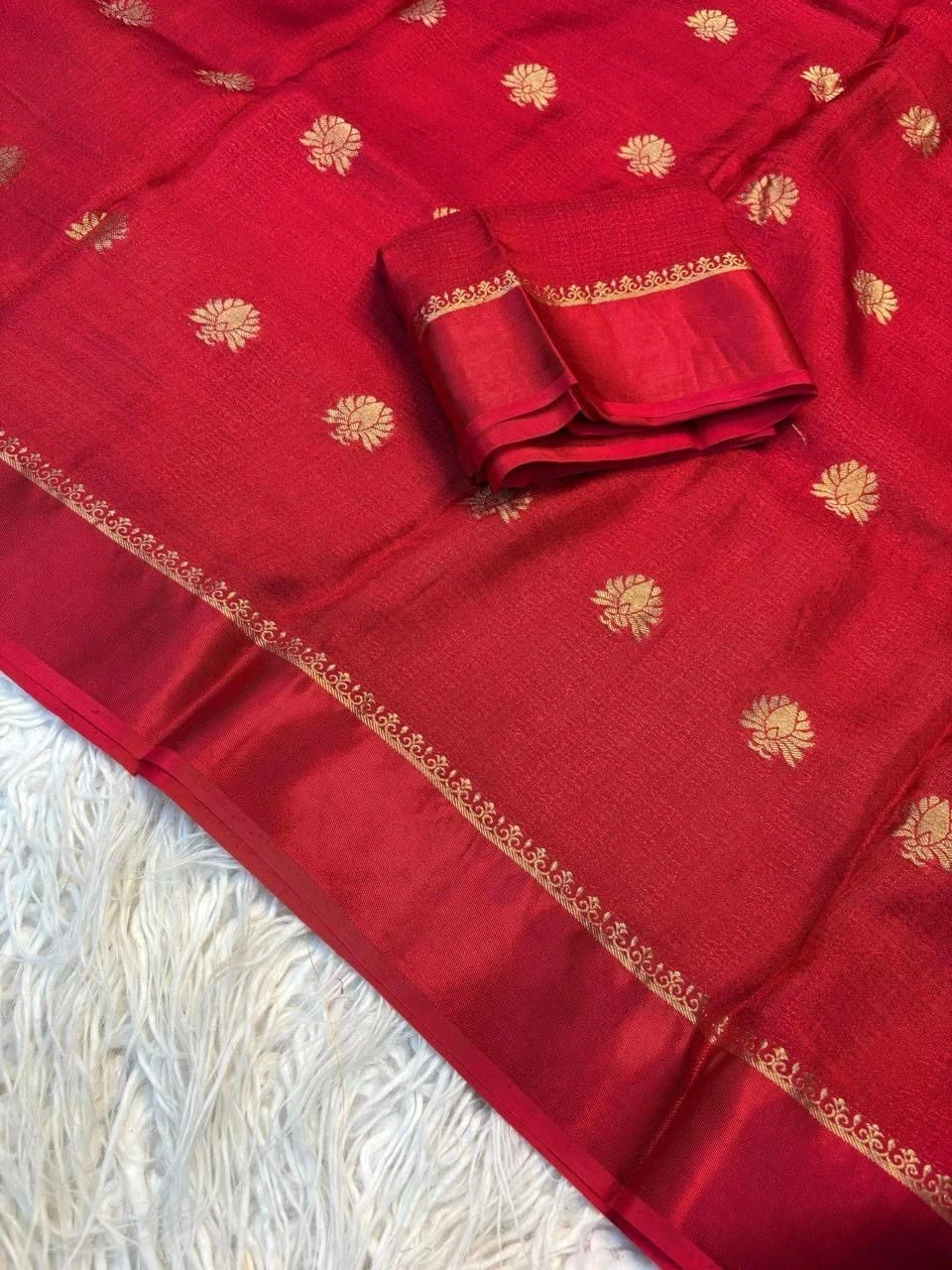 Pure soft Viscose Khadi silk fabric with satin border both side jacquard flower design all over with running blouse 12