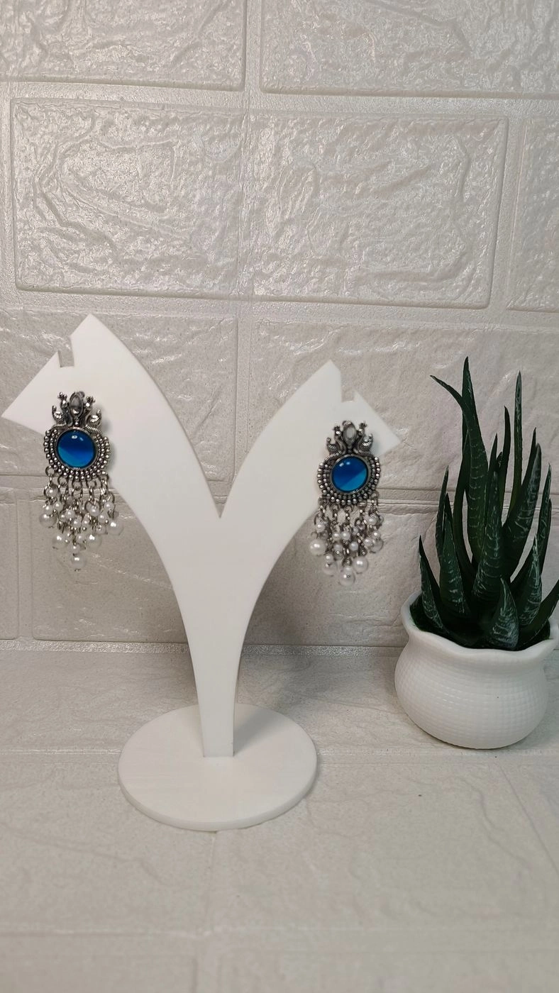 Oxidised blue earring