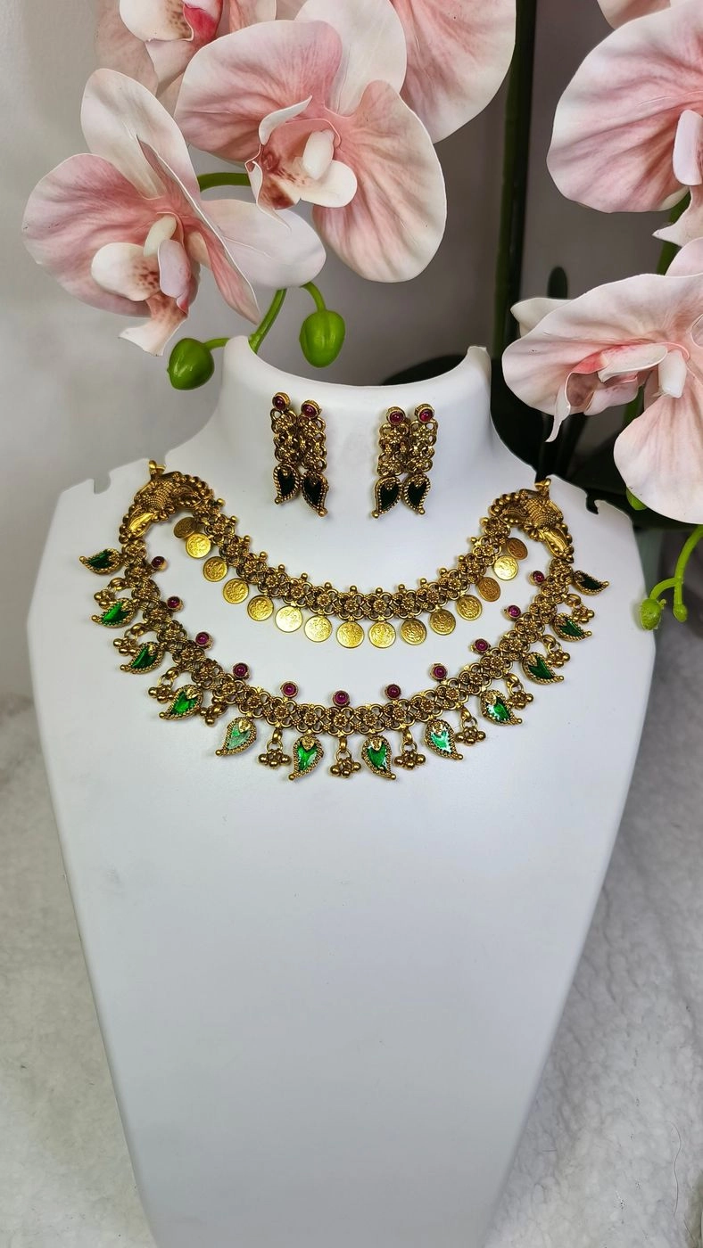 Coin palakka double layer necklace set