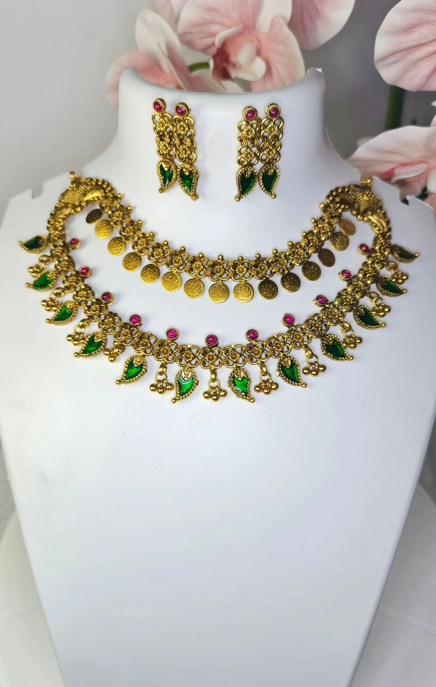 Coin palakka double layer necklace set