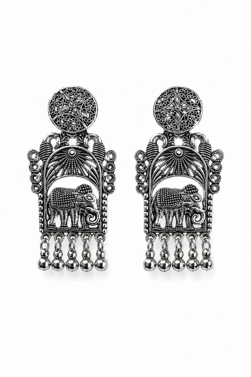 Oxidised elephant earring