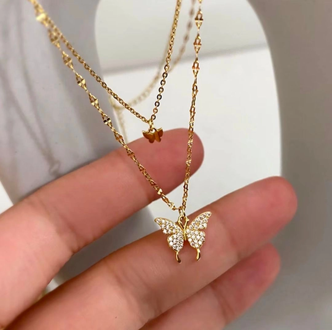 Butterfly pendant two layer chain 1