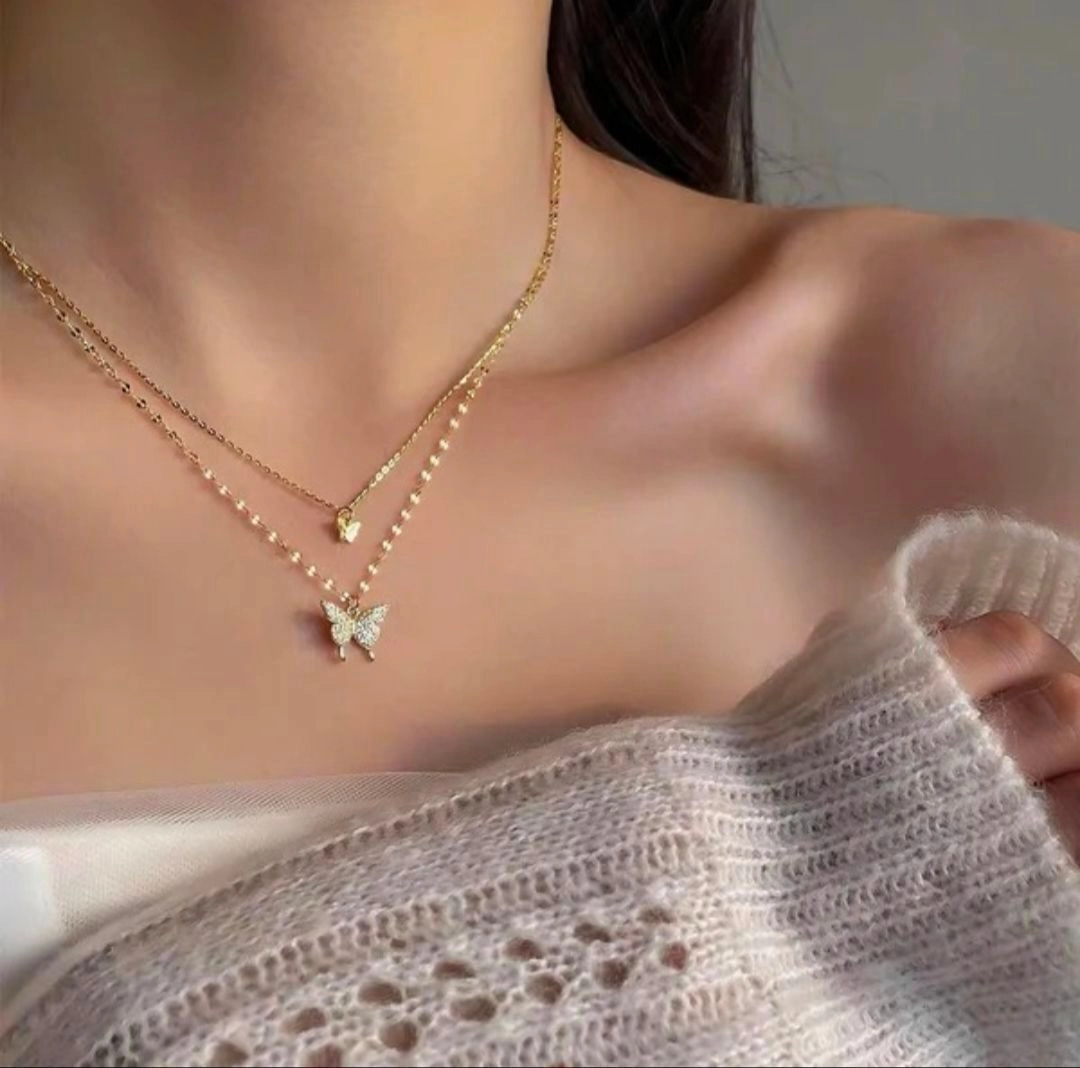 Butterfly pendant two layer chain 2