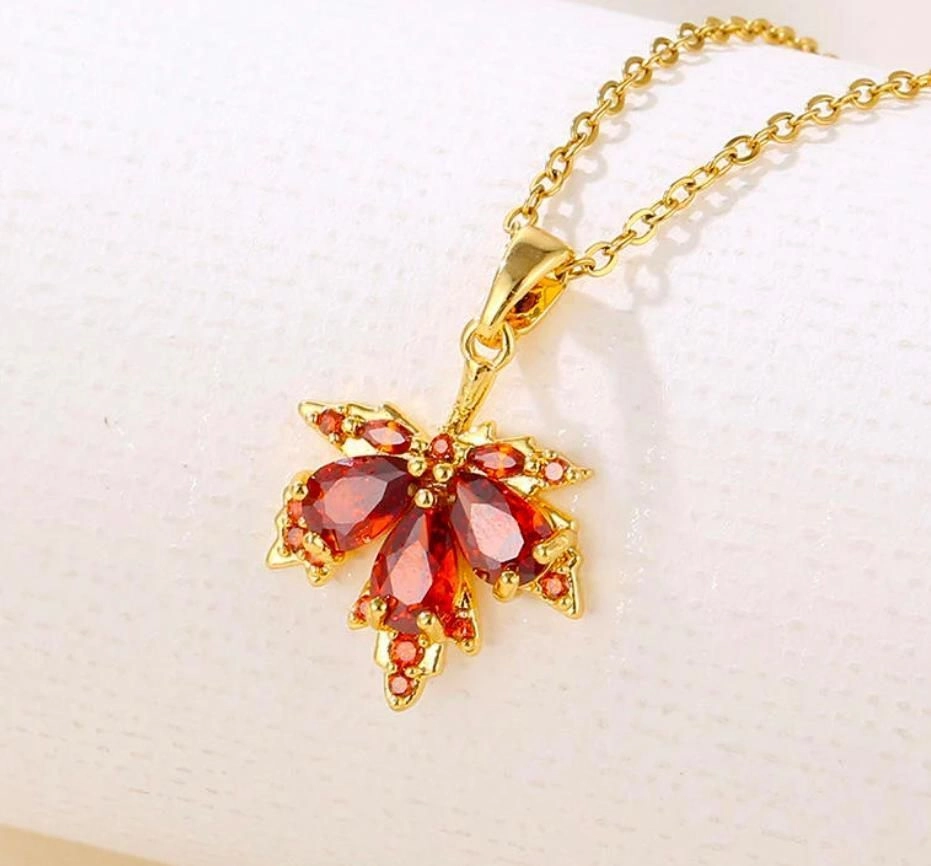 Red crystal leaf pendant chain