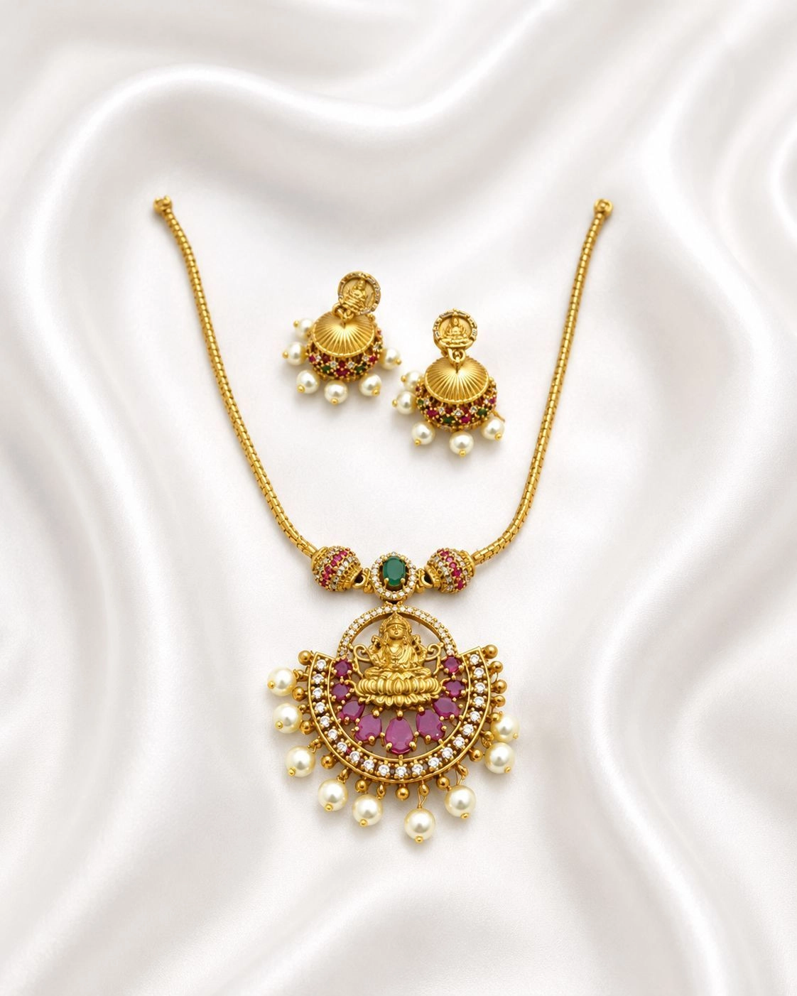 Premium Lakshmi ruby necklace set