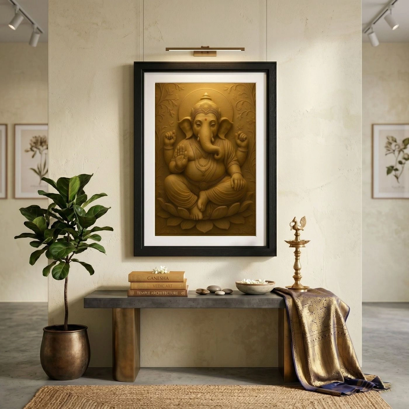 Bringing Divinity Home: Ganesha Devotional Framed Relief Art for Your Pooja Room Altar