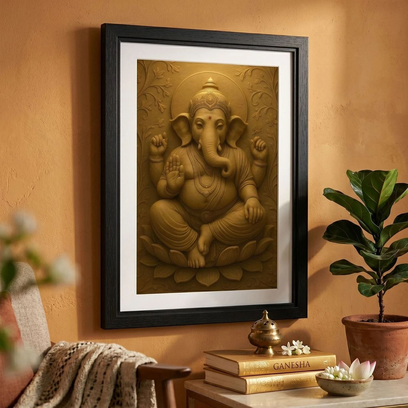 Bringing Divinity Home: Ganesha Devotional Framed Relief Art for Your Pooja Room Altar