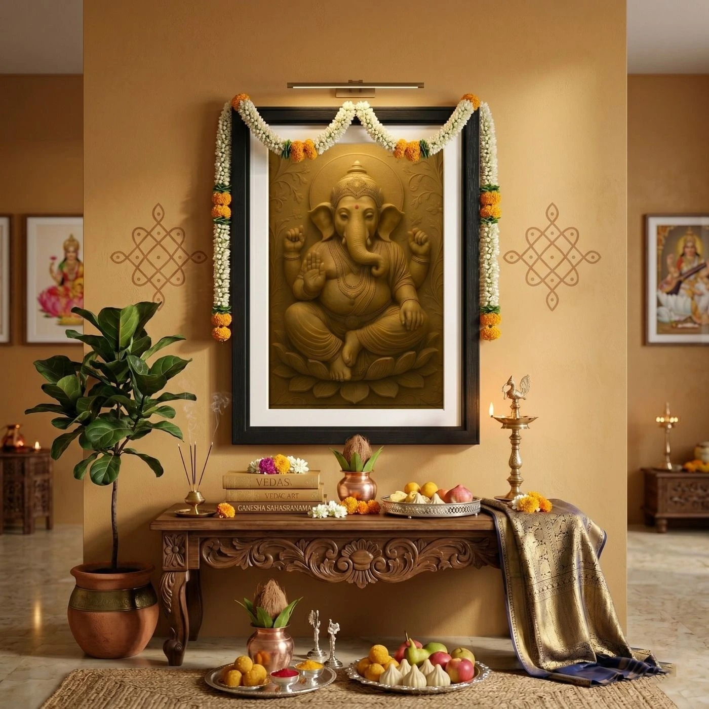 Bringing Divinity Home: Ganesha Devotional Framed Relief Art for Your Pooja Room Altar