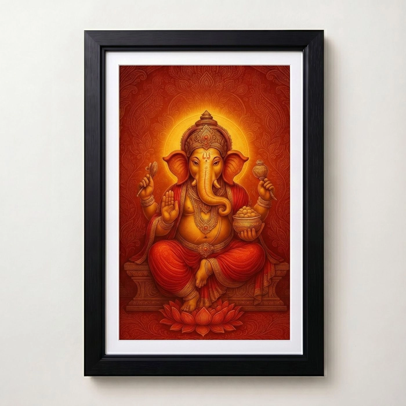Vibrant Red Ganesha Framed Wall Art 18 x 12 inch
