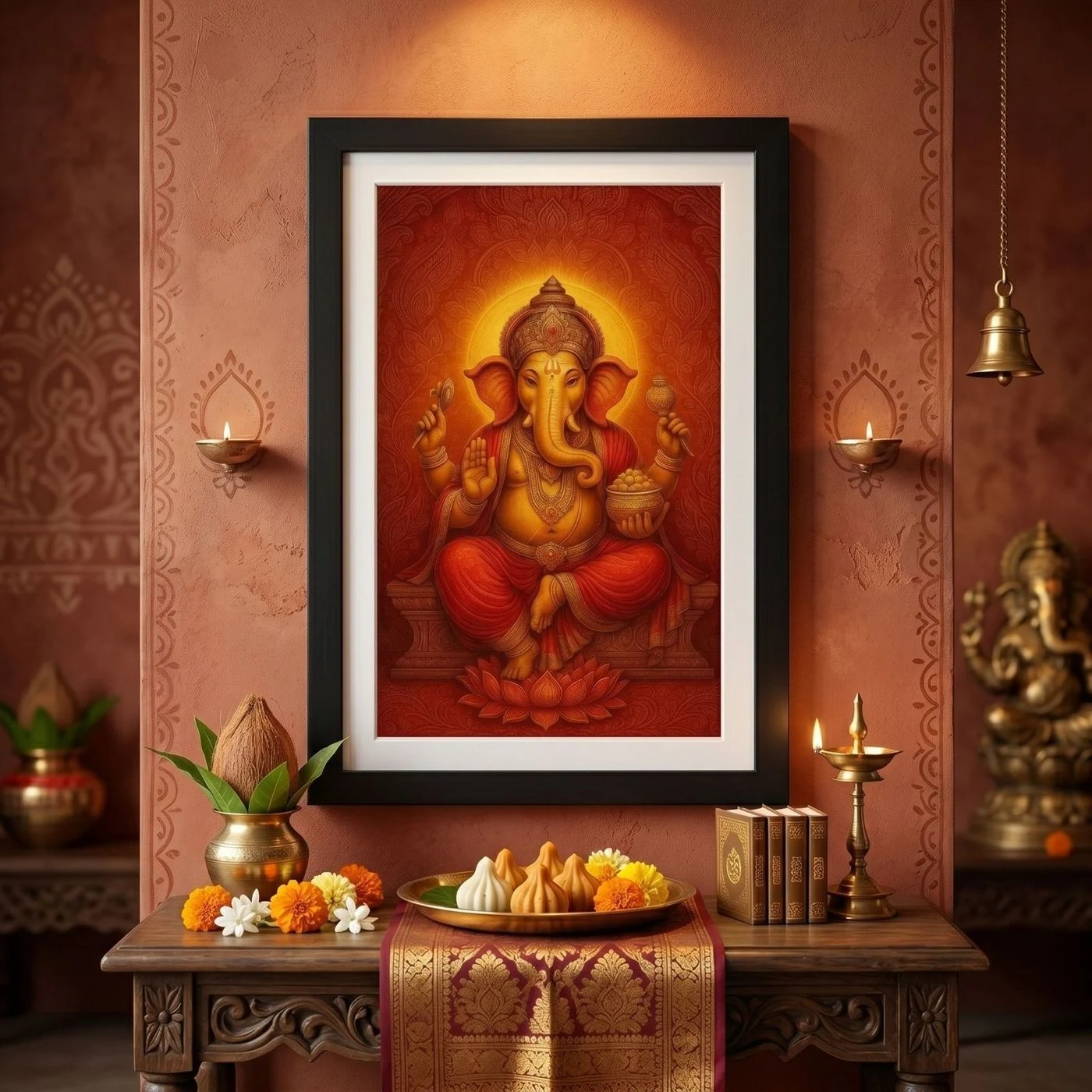 Vibrant Red Ganesha Framed Wall Art 18 x 12 inch 2