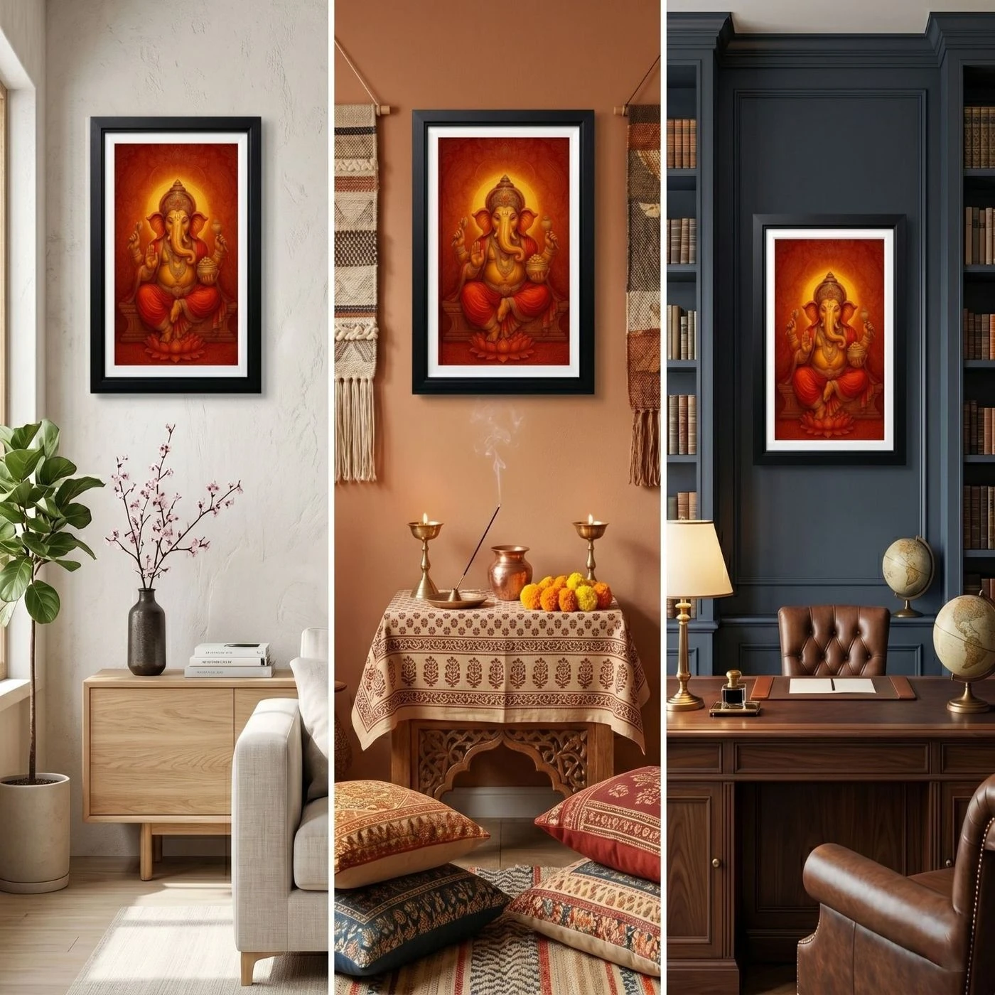 Vibrant Red Ganesha Framed Wall Art 18 x 12 inch 3