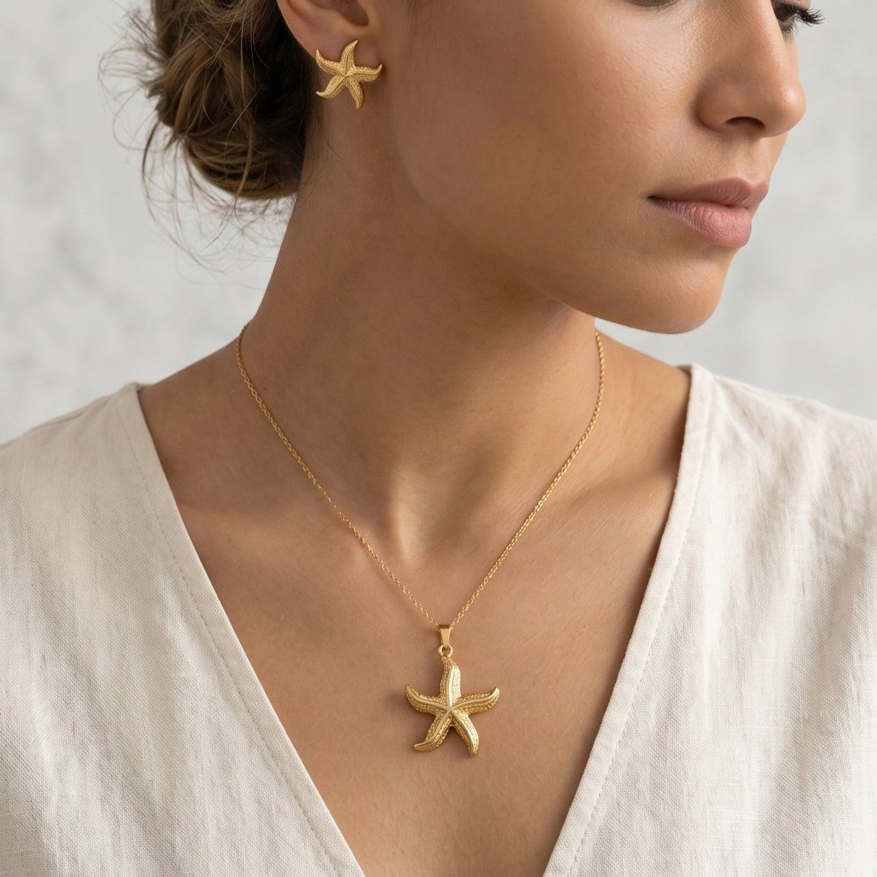Anti Tarnish Starfish Necklace Earring Combo