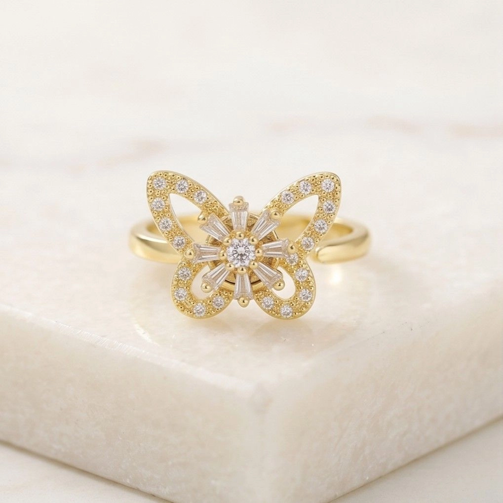 Anti Tarnish Butterfly Shaped Rotatable Adjustable Ring 1
