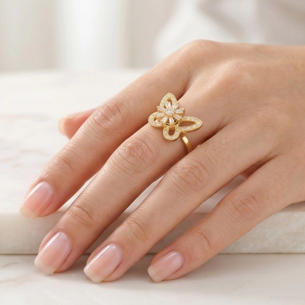 Anti Tarnish Butterfly Shaped Rotatable Adjustable Ring 2