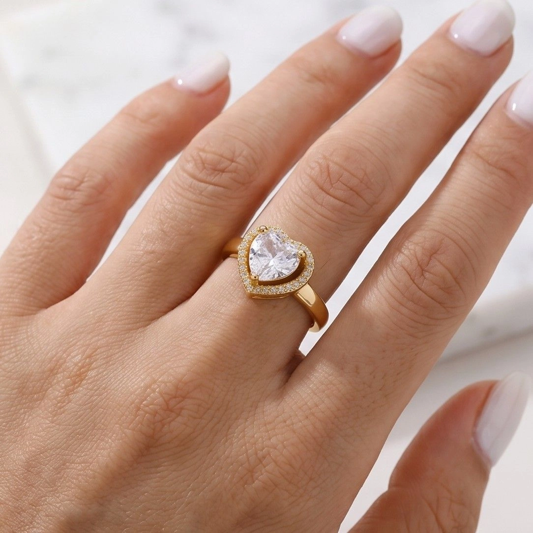 Anti Tarnish Heart Themed Adjustable Ring 2
