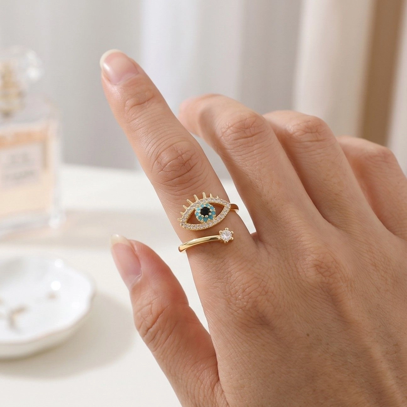 Anti Tarnish Contemporary Style Evil Eye Themed Adjustable Ring 2