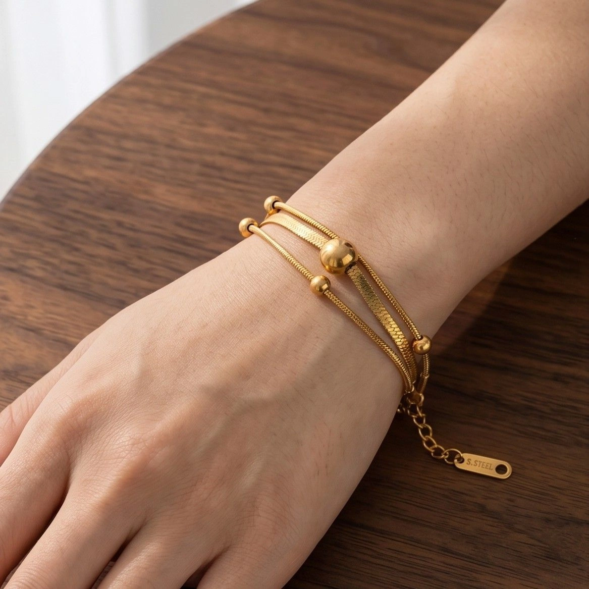 Anti Tarnish Stainless Steel Snake Chain Geometric Wraparound Bracelet 2