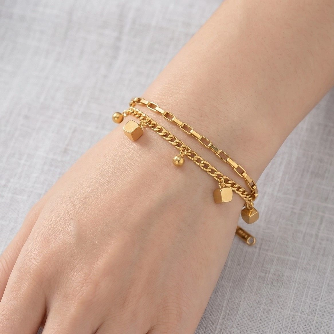 Anti Tarnish Stainless Steel Cube Themed Wraparound Bracelet