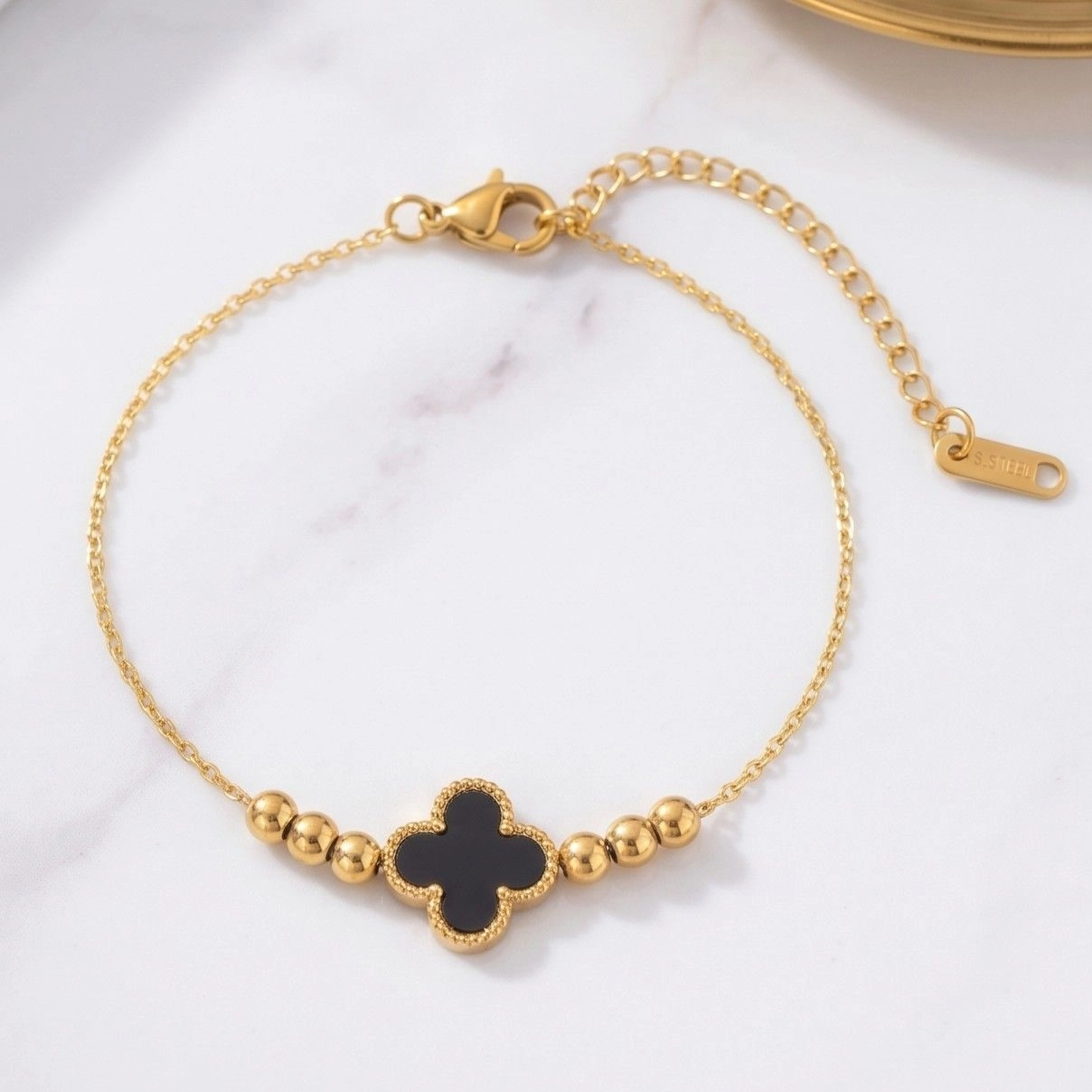 Anti Tarnish Stainless Steel Black Clover Themed Wraparound Bracelet 1