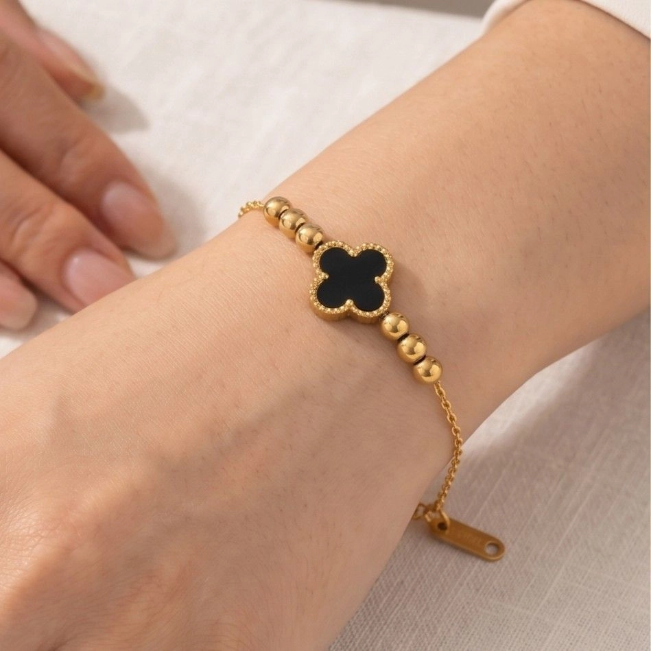 Anti Tarnish Stainless Steel Black Clover Themed Wraparound Bracelet 2
