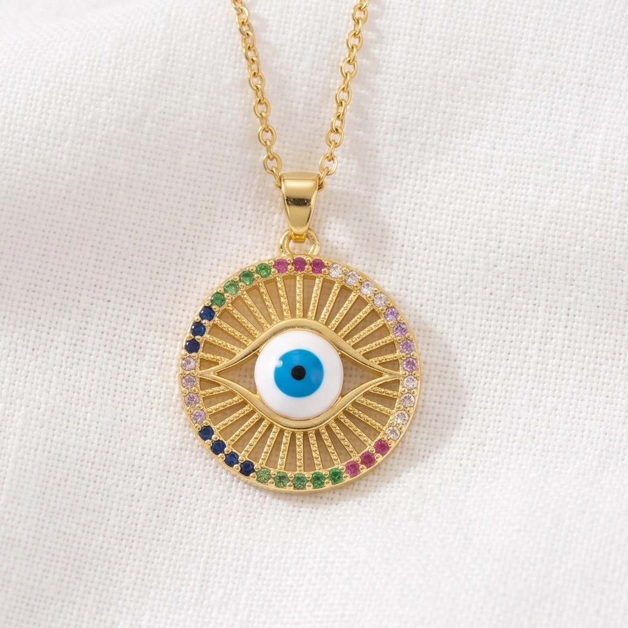 Anti Tarnish Stainless Steel Evil Eye Themed Multicolour Pendant Necklace 1