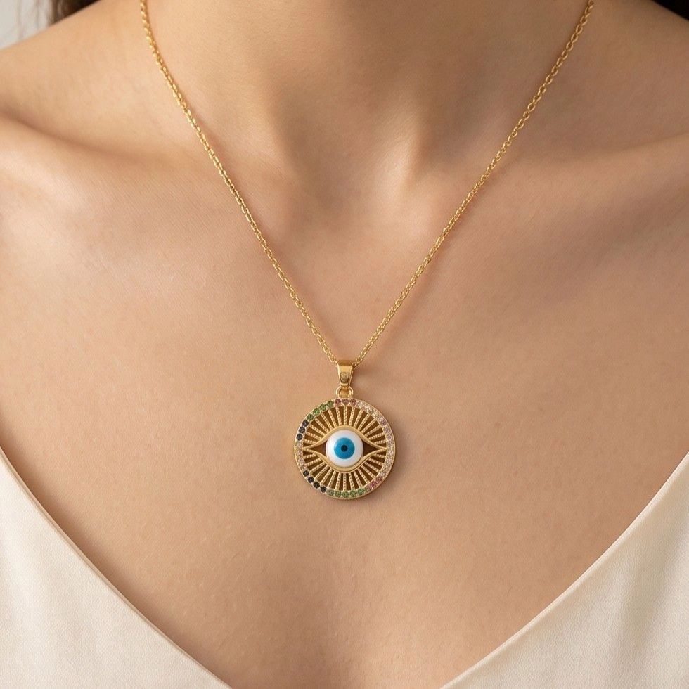 Anti Tarnish Stainless Steel Evil Eye Themed Multicolour Pendant Necklace 2