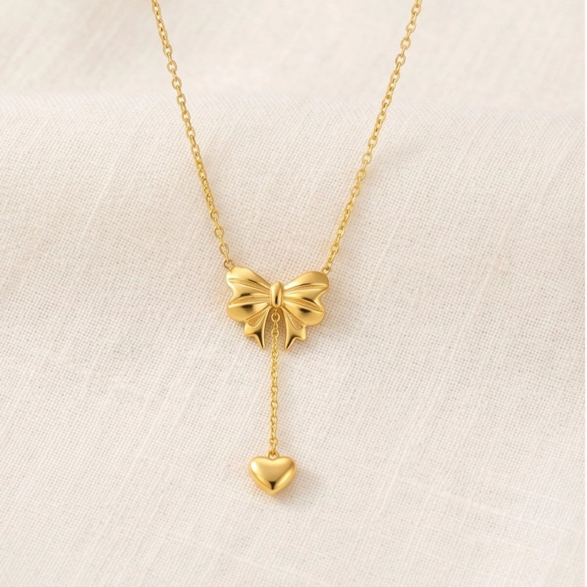 Anti Tarnish Stainless Steel Heart Themed Bow Inspired Pendant Necklace 1