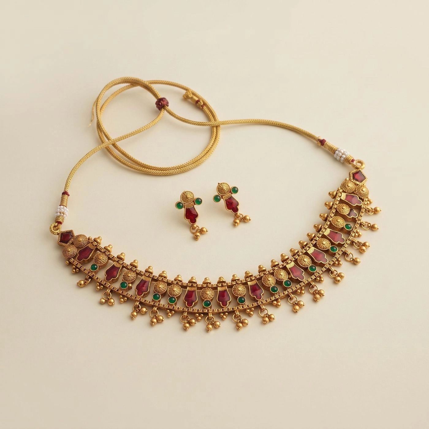 Rajkumari Kemp Temple Jewellery Set with Necklace and Earring 1