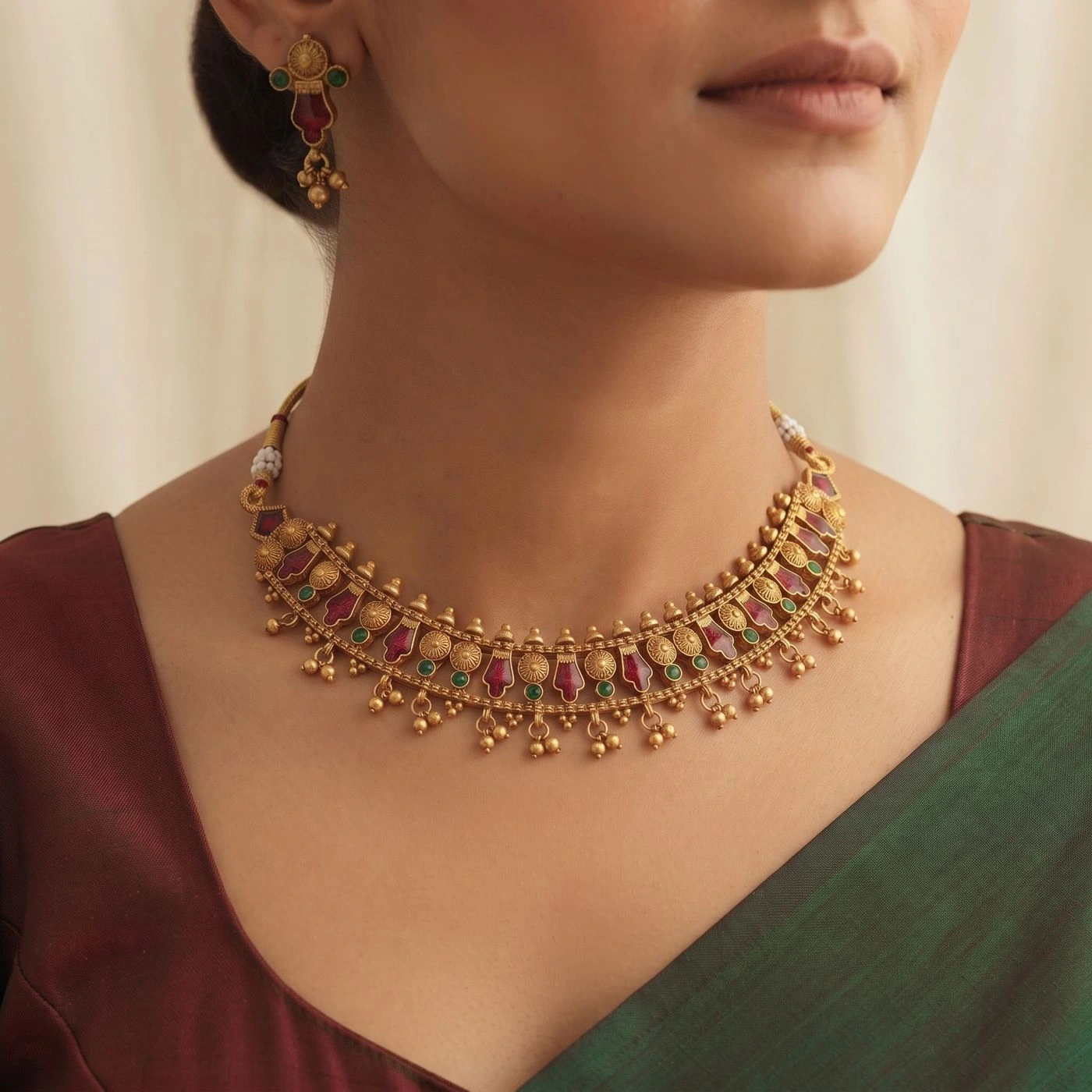 Rajkumari Kemp Temple Jewellery Set with Necklace and Earring 2