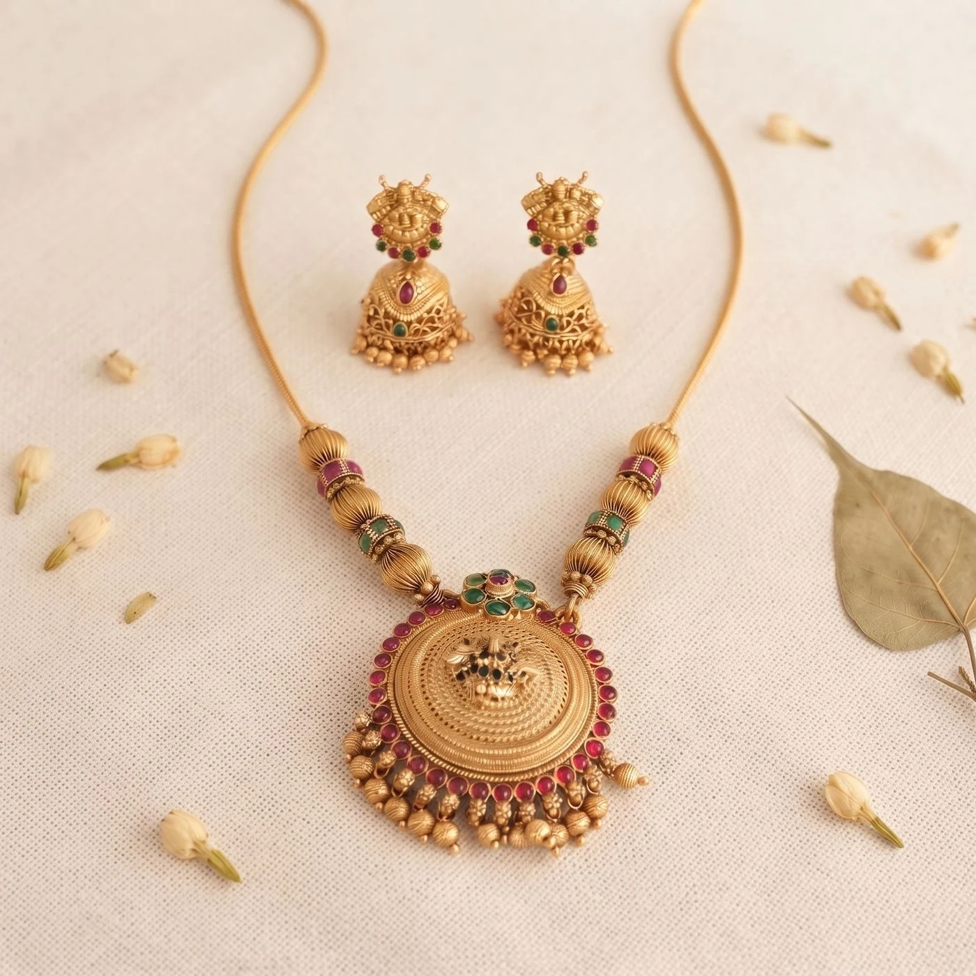 Ahalya Kemp Temple Jewellery Set with Necklace and Earring 1