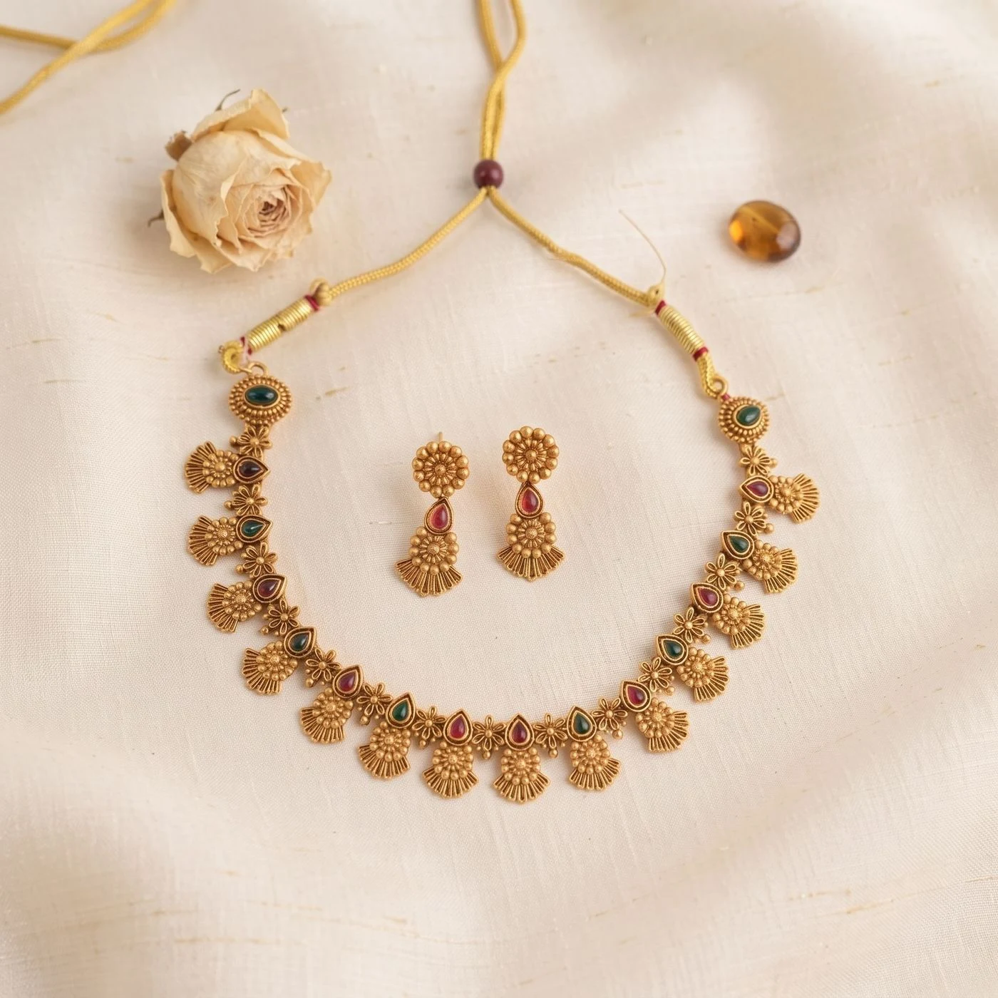 Mythili Antique Choker Temple Jewellery Set with Necklace and Earring 1