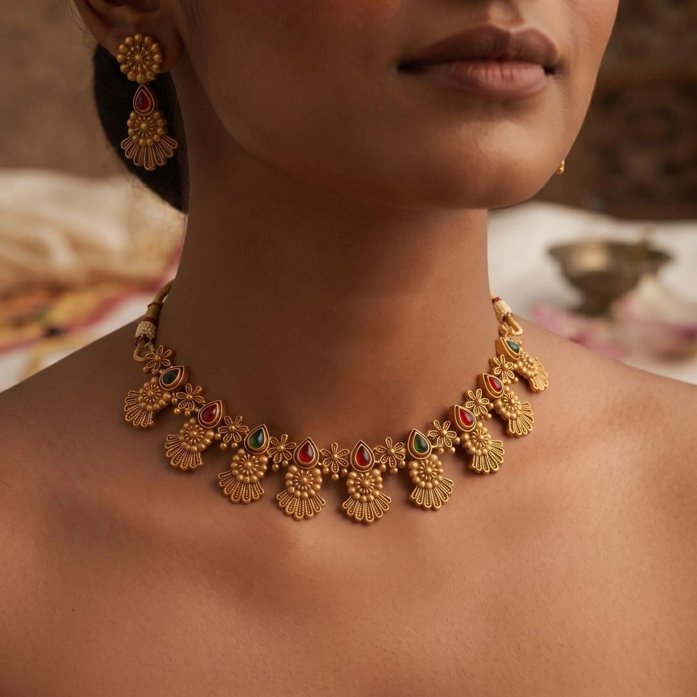 Mythili Antique Choker Temple Jewellery Set with Necklace and Earring 2