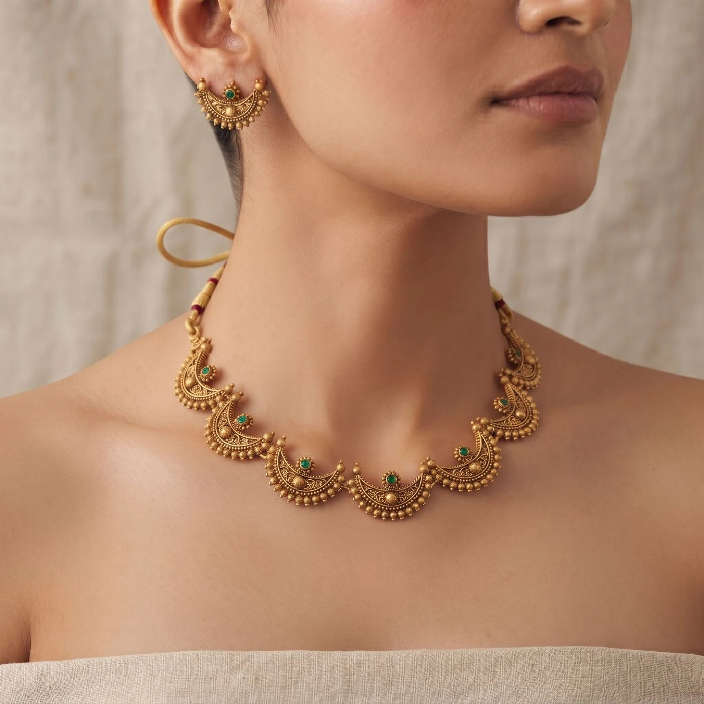 Chandrika Antique South Indian Jewellery Set with Necklace and Earring 2